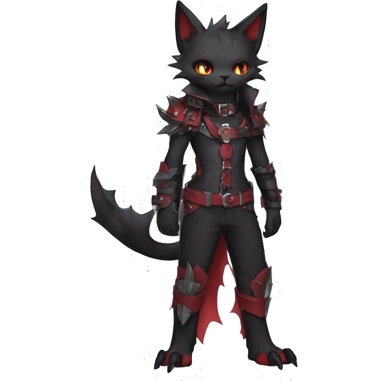 cool anthro edgy black punk red ethereal fantasy nargacuga-bat-cat-Fakemon collar harness full body emoji