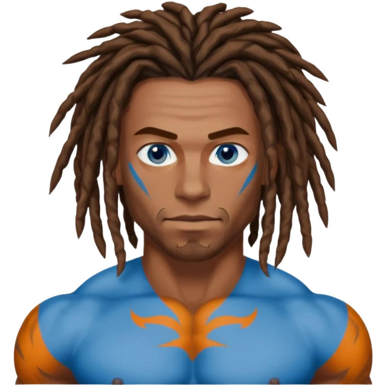 muscular man with brown dreads and blue eyes emoji