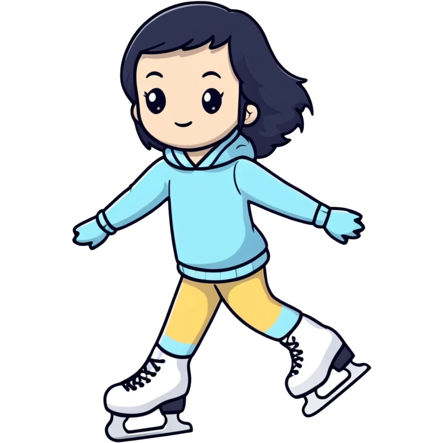 pale girl with long black hair ice skating emoji