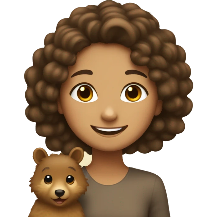 happy tan girl with long curly dark brown hair with a quokka emoji