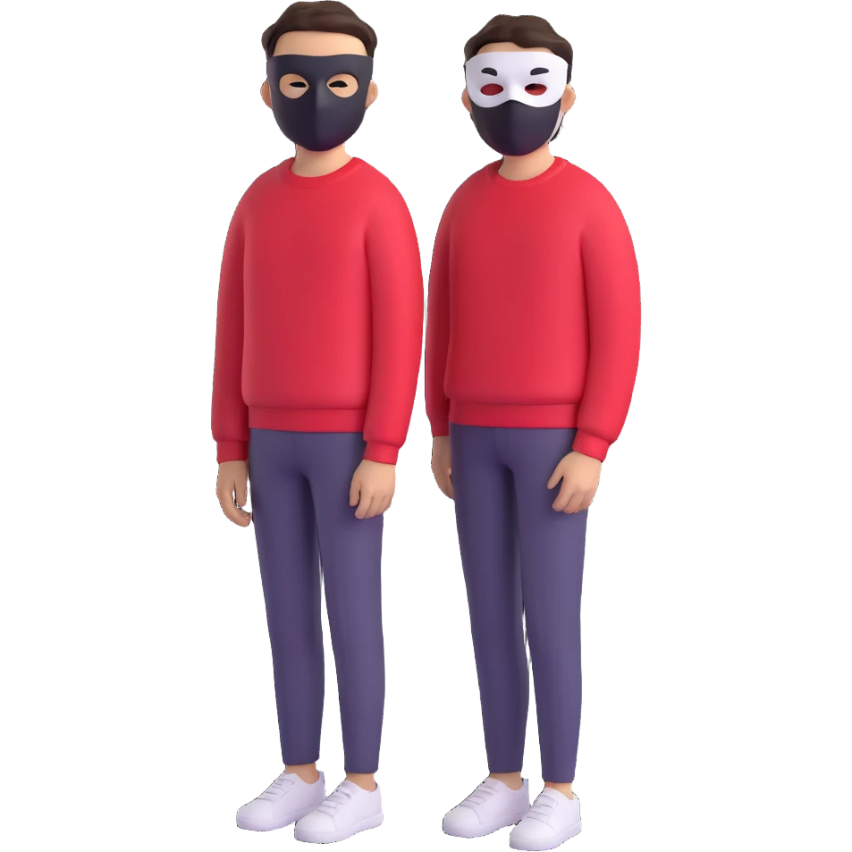 A guy in a black and white mask and red sweater emoji