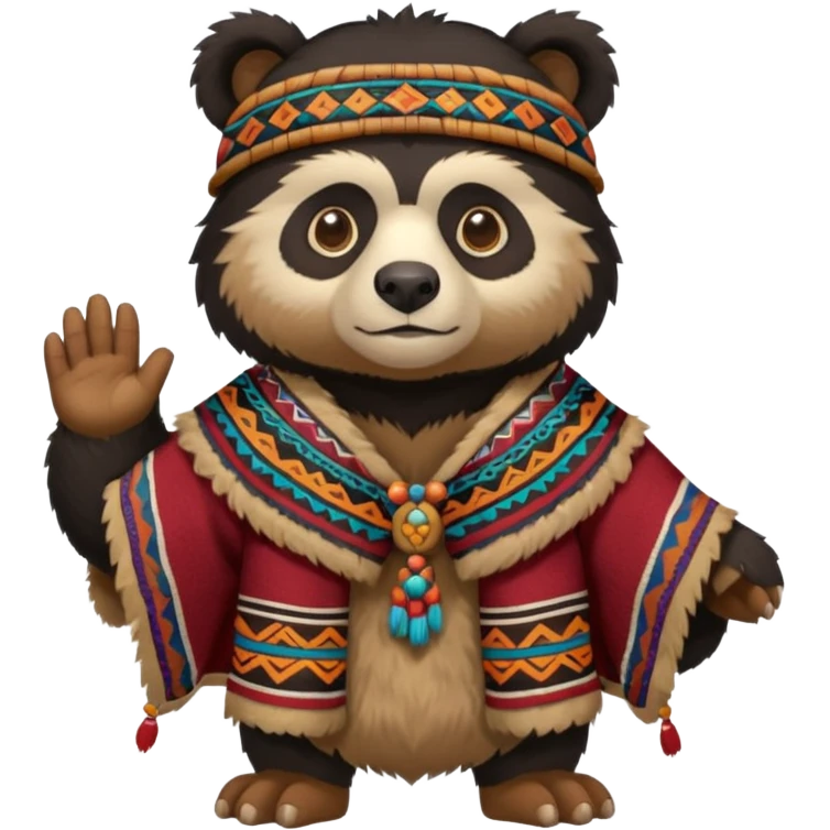Spectacled bear wearing Inca Cusco attire with the costume of Manco Capac emoji