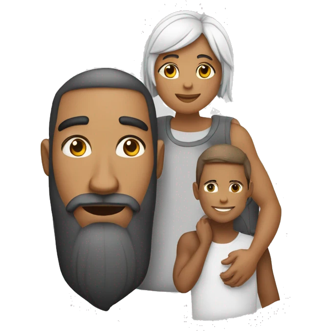 Pai branco com um filho e uma filho negro de cabelos longos emoji