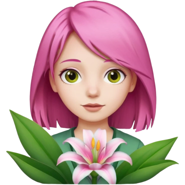 girl with pink hair and lily emoji