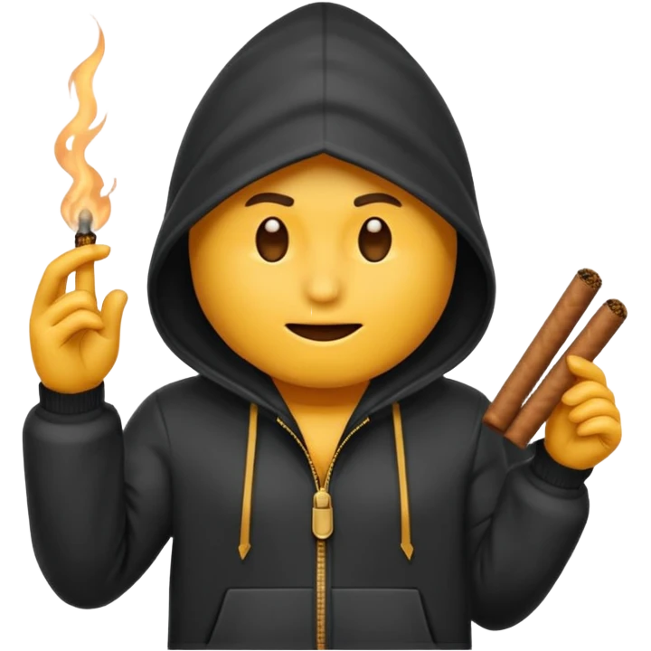 Tu peux créer un emoji d'un cagoule noir qui fumé un cigare qui me le doigt comme ça 🫵🏾 emoji