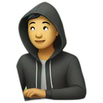 Asian entrepreneur in hoodie with laptop in nature emoji