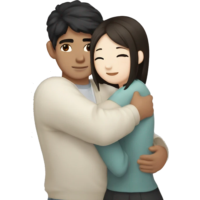 me girl with dark hair and brown eye hug with korean guy emoji