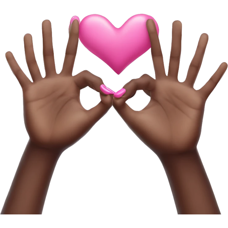two hands one of them white with pink nails and another one is black they are making a heart sign with their hands  emoji