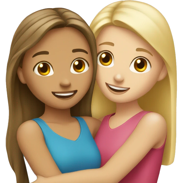 Best friends blonde girl and brunette girl hugging (with heart) emoji