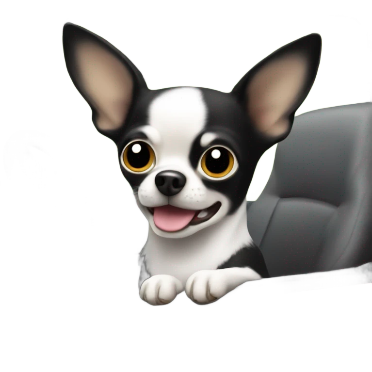 Black and white chihuahua driving a jeep emoji