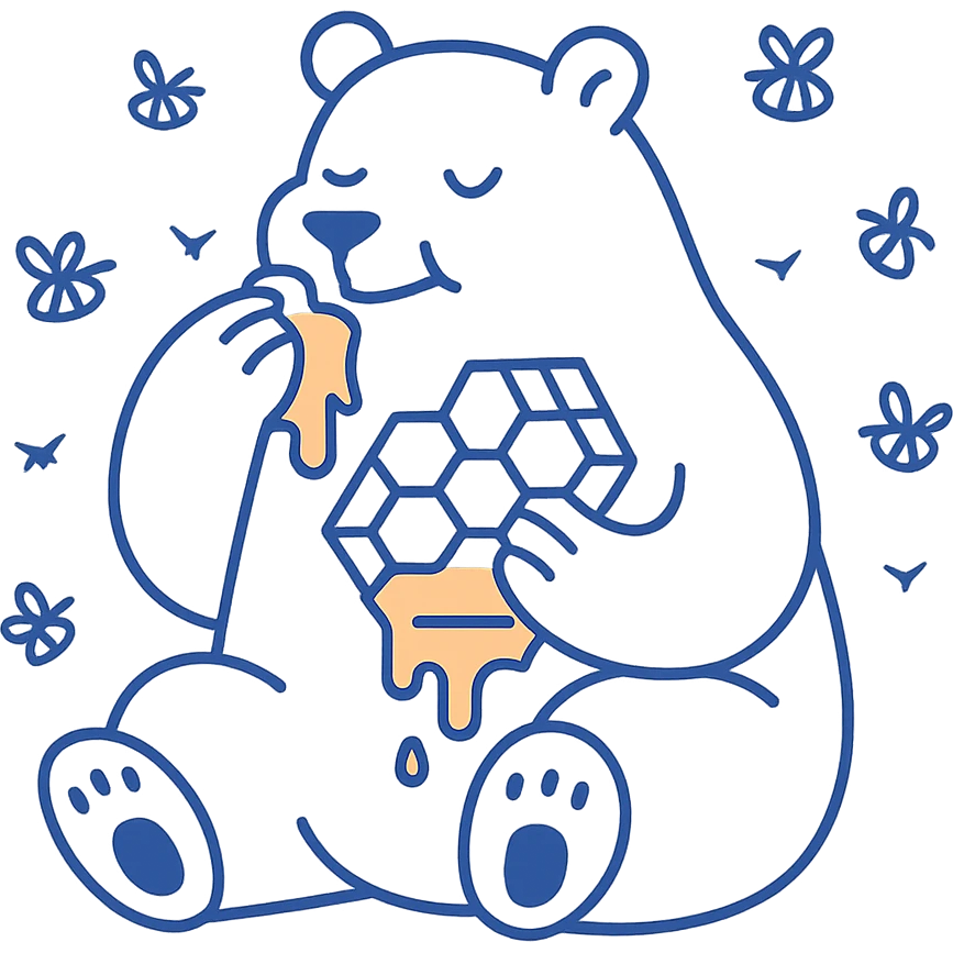 bear eating honeycomb with bees flying around emoji