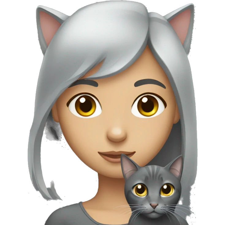 Girl with grey cat emoji