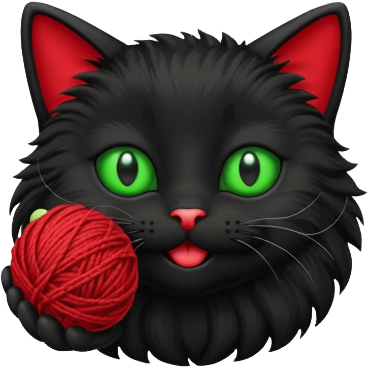 happy black cat playing with small ball of wool emoji