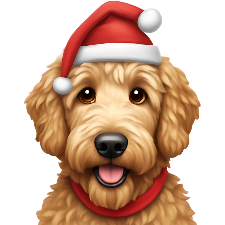Golden doodle with a Santa hat emoji