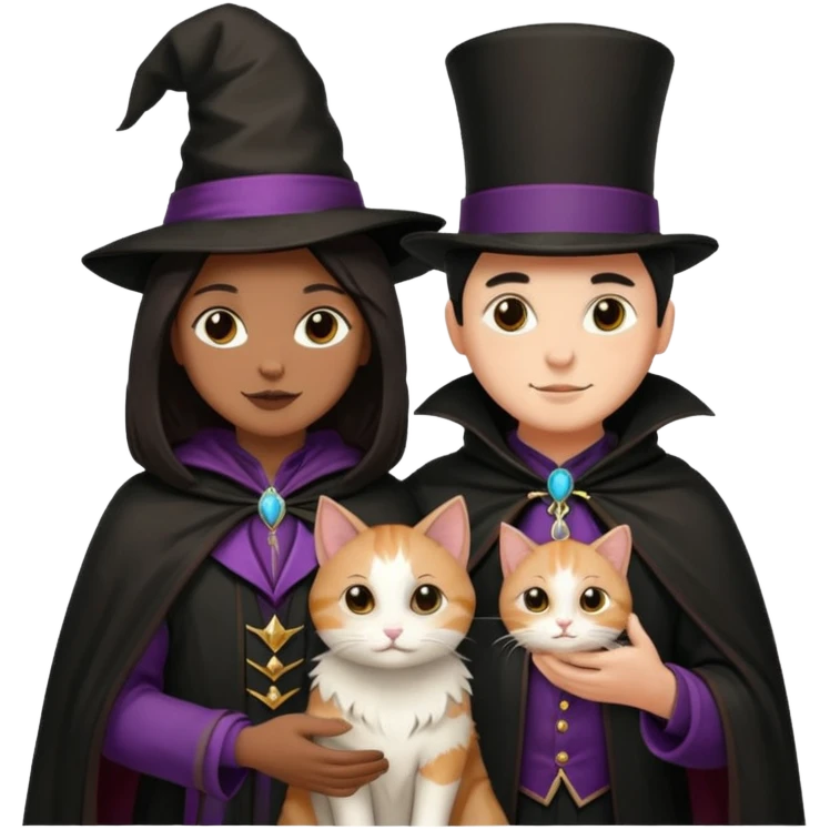 magician couple and their pet cat emoji