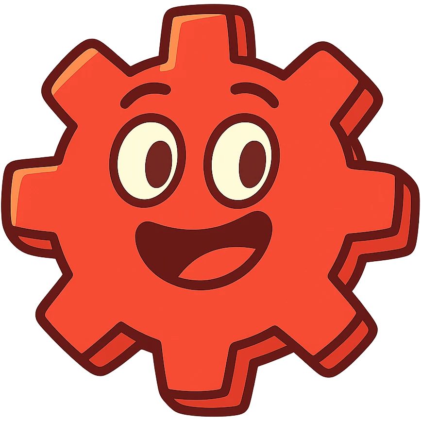 red settings gear, playful and cartoonish emoji