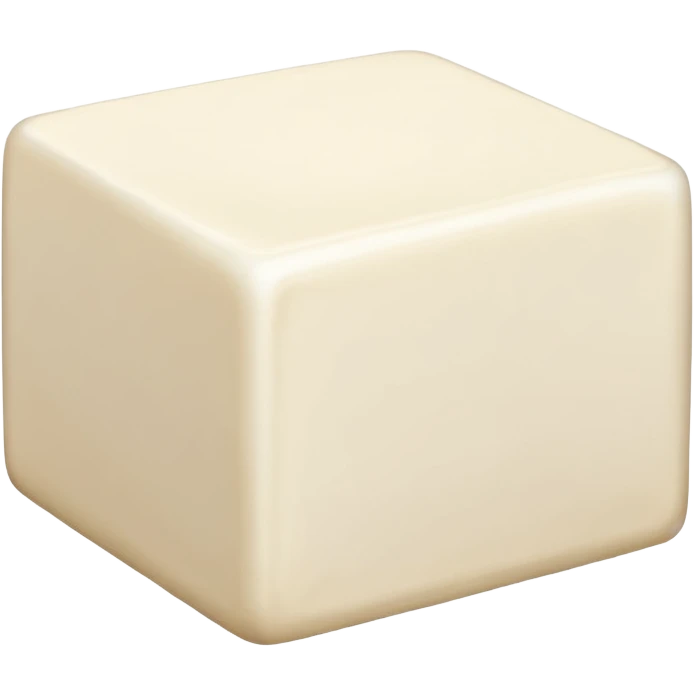 single block of plain tofu, soft off-white color, smooth top surface, slightly porous texture on sides, clean squared edges, subtle moist sheen, fresh, no plate, no garnish, no packaging, soft lighting, subtle shadows, emoji scale emoji