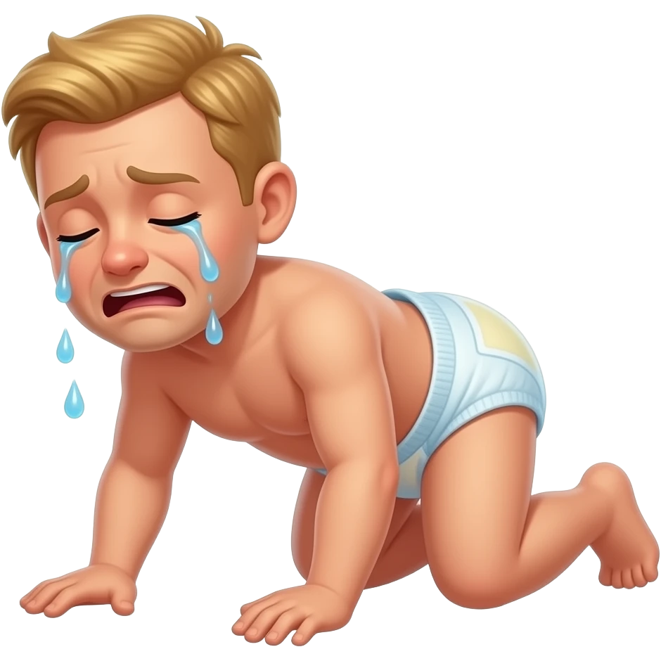 Adult blond hair male crying and crawling and wearing a diaper emoji