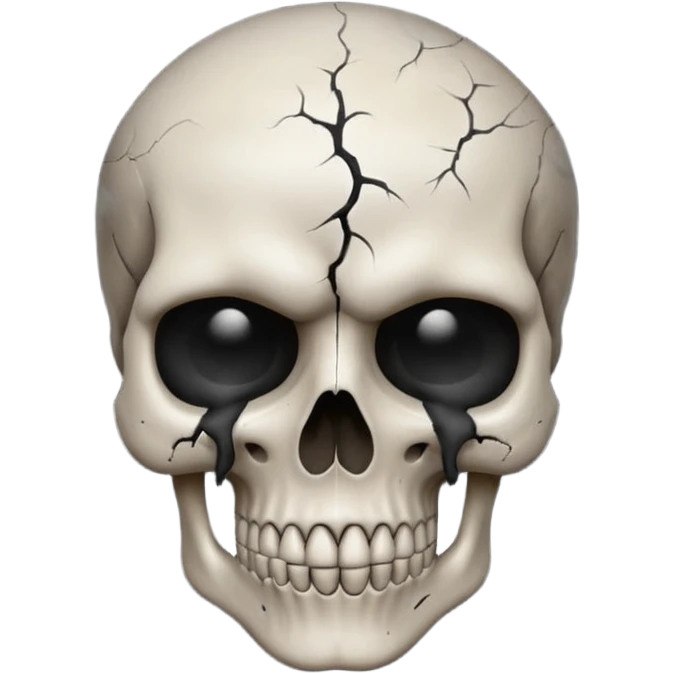iOS style emoji, dark fantasy skull, cracks, black smoke from eyes, soft light, stylized emoji