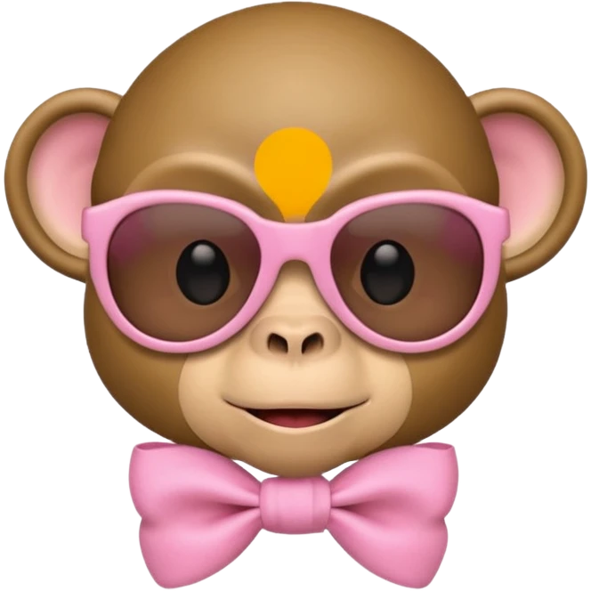 Monkey face emoji wearing sunglasses with a baby pink ribbon on the left side emoji