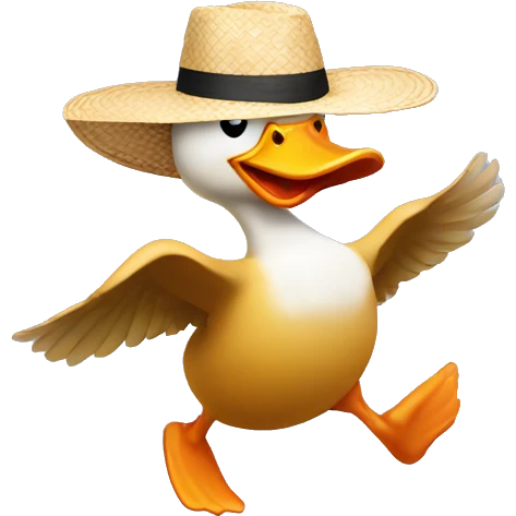 duck with a straw hat running emoji