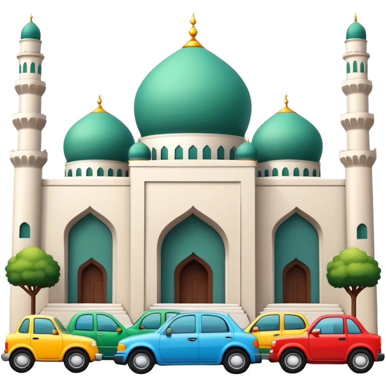 a view of cars parking nicely outside a mosque. emoji