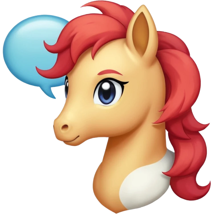 Galarian ponyta pokemon, sad eyes, please chat bubble above head
 emoji