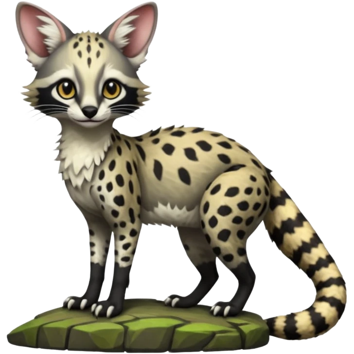 Epic complex detailed realistic aesthetic-scenic-Fakémon-Trico-Sergal-Civet-Genet-Serval-Vernid-creature emoji