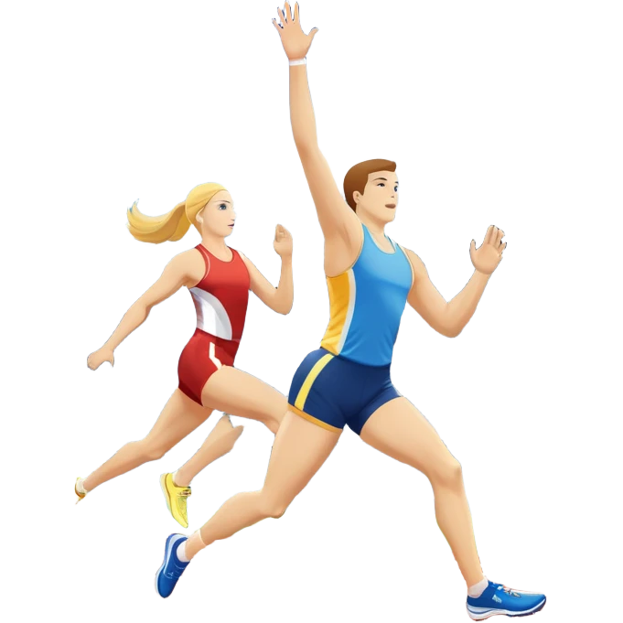 An icon featuring a collage of track and field equipment: a javelin, shot put, discus, high jump bar, and running shoes. The background shows a lively stadium with cheering fans, bright lights, and a clear sky, symbolizing the diversity of athletics. Transparent background emphasizes the sport. emoji