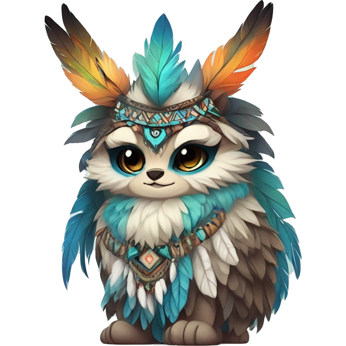cute cool edgy ethereal shy epic tribal fantasy animal fursona Fionbri creature by griffsnuff & LiLaiRa & Falvie with exotic colors with intricate patterns and feathers and headdress and necklace full body emoji