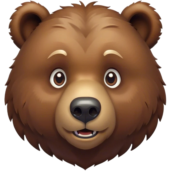Cinematic Cute Grizzly Bear Portrait Emoji, Head tilted playfully and inquisitively, featuring a dense, rugged deep brown fur with a gentle, curious expression in round, sparkling eyes, Simplified yet irresistibly adorable features, highly detailed, glowing with a warm, friendly glow, high shine, affectionate and surprisingly gentle, stylized with a touch of wild whimsy, bright and endearing, soft glowing outline, capturing the essence of a mischievous yet loving bear, so playful it feels like it could amble out of the screen and into your arms! emoji