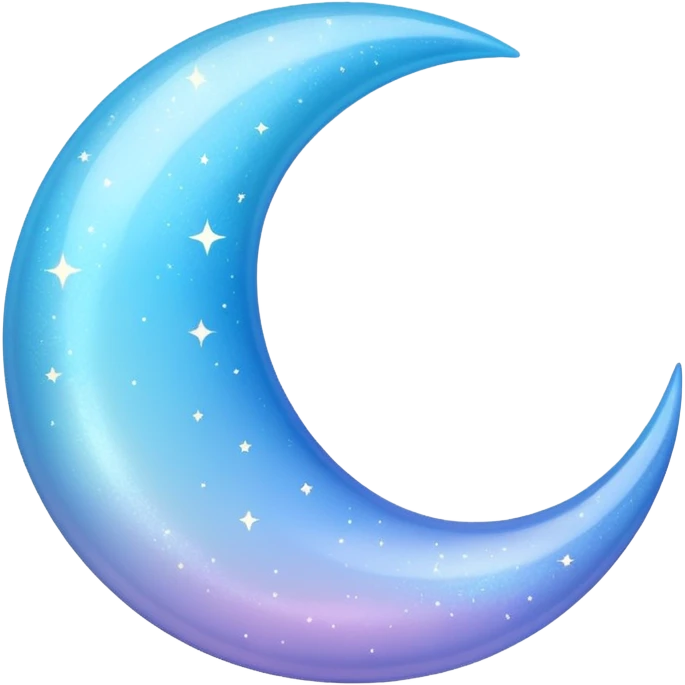 sparkly glossy pastel blue-gradient crescent moon with extra shimmer emoji