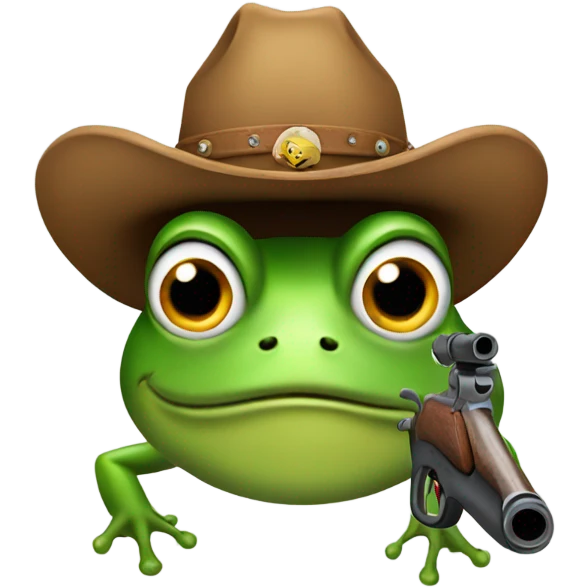 A frog with two shotguns and a cowboy hat emoji