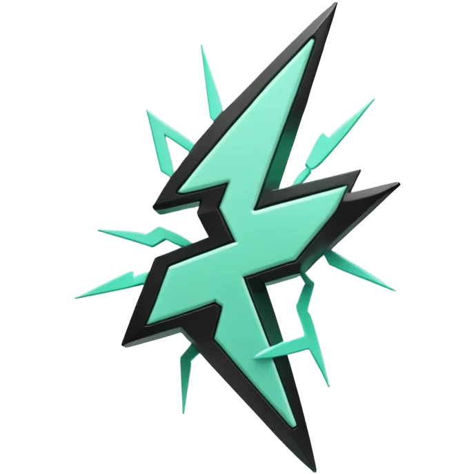Énergie (Energy), 3D techy icon with black and mint green (#B5F4D3) color scheme, power lightning bolt with circuit patterns emoji