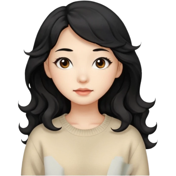 Beautiful girl,Black hair,wavy hair，long hair,Black eyes,Chinese, beige sweater  emoji