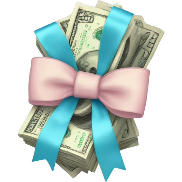 A bunch of dollars, tied with pastel blue bow emoji