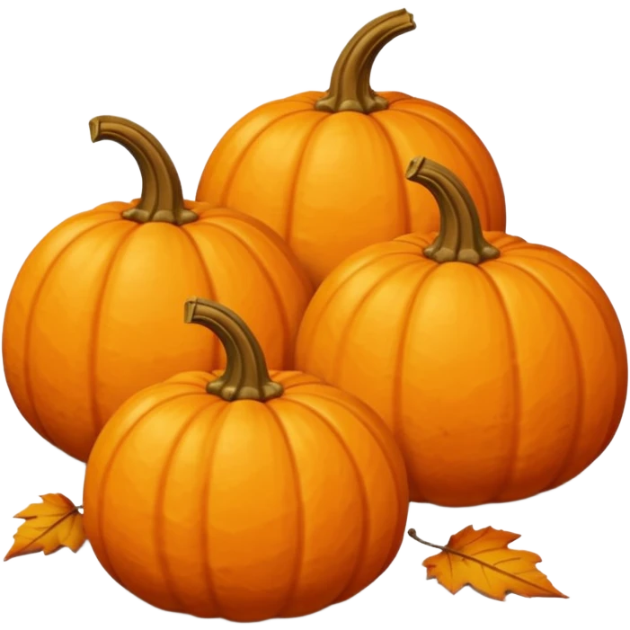 three pumpkins arranged without carvings from a side view with a few fall leaves on the ground emoji