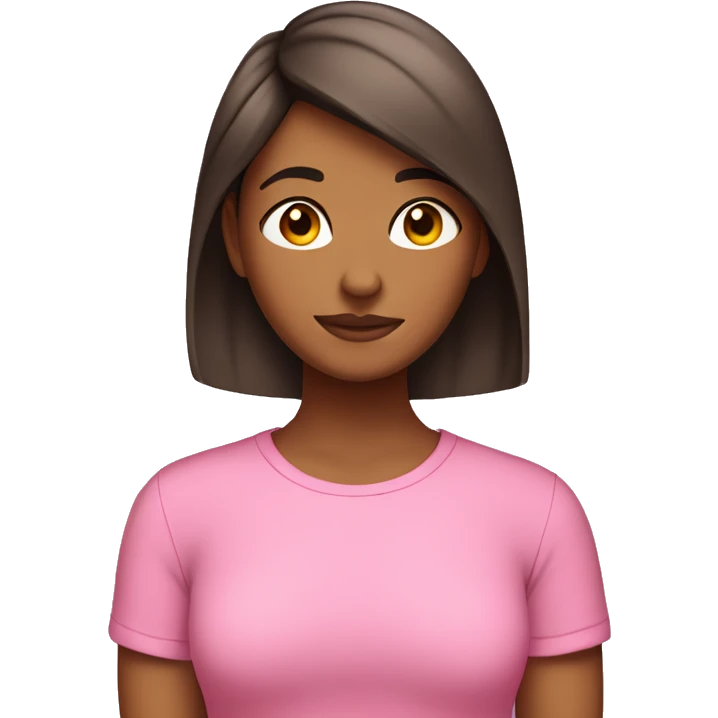 Brown girl with short hair in a pink shirt shyly putting her hair behind her ear  emoji