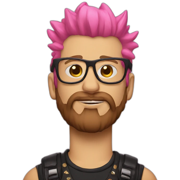 white punk, brown beard, pink mohawk, thick glasses emoji