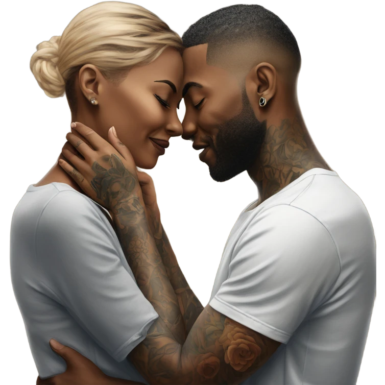 intimate moment between lovers, photo Realistic Couple with tattoos  emoji