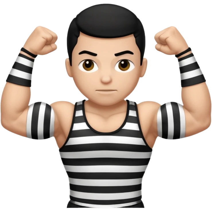 Prisoner with prison black and white striped uniform flexing biceps emoji