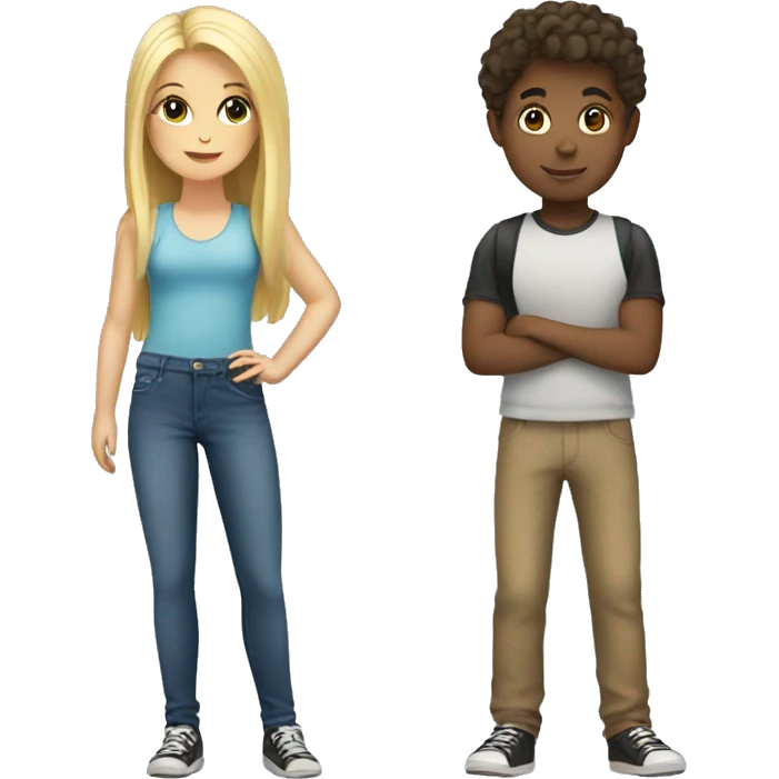 blonde girl and brunette girl with a boy emoji
