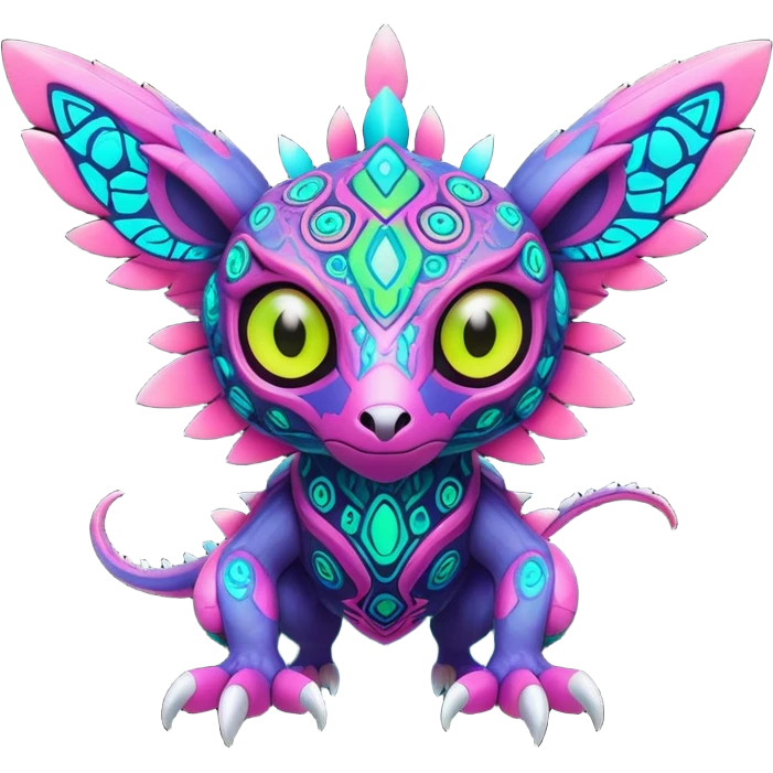 Tropical futuristic lush warm-colored colorful neon-colored cyber-Fakémon-Digimon-Trico-creature emoji