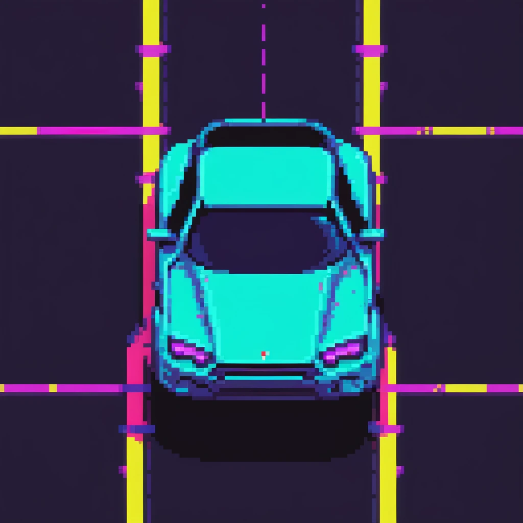 Futuristic hovering car on a neon road at night emoji