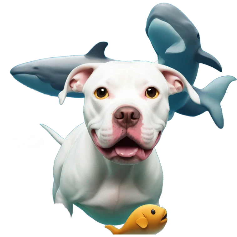 White pitbull underwater with a beluga  emoji