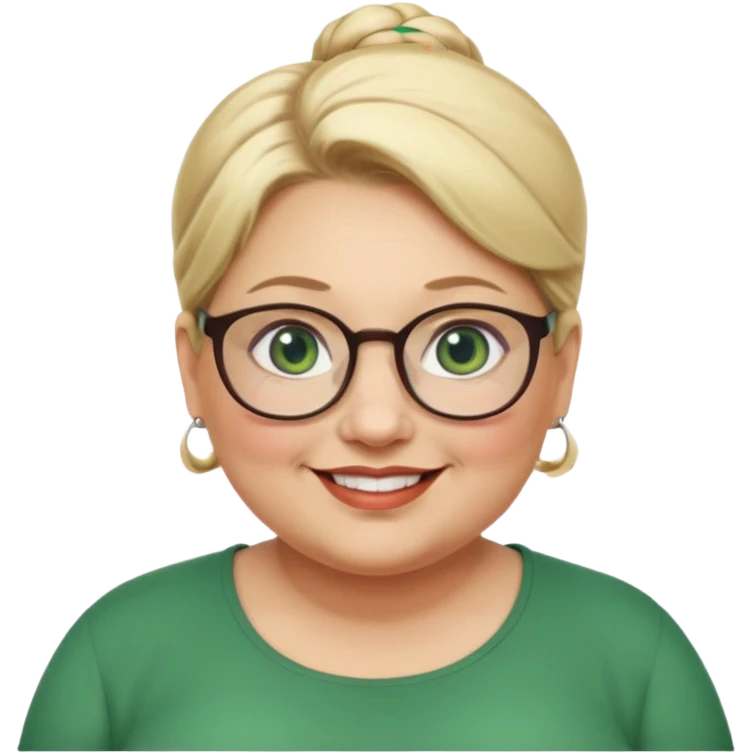 older teacher a little overweight with blonde bun green eyes and glasses full lips emoji