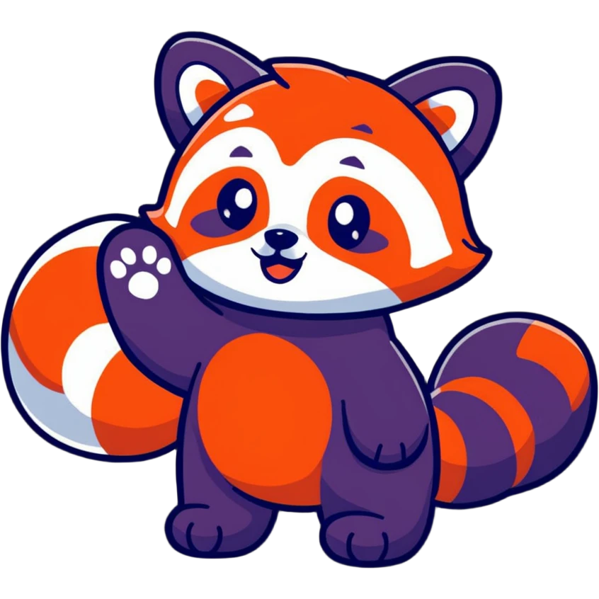 red panda waving cartoon sticker emoji