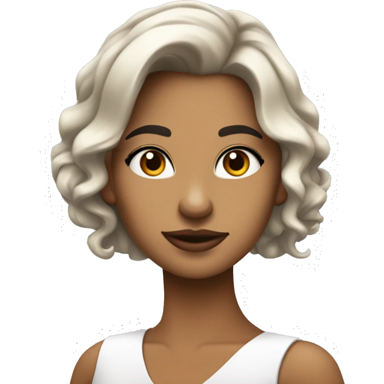 Chica de piel blanca, con pelo de color negro largo y ondulado, ojos de color marrones , oscuros , que esté vestida con algo semi formal emoji