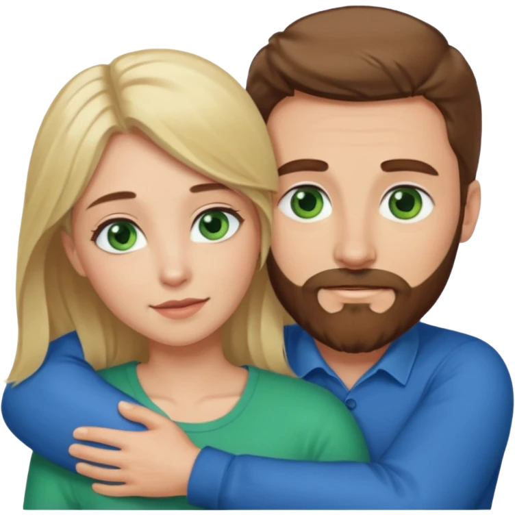 White man BROWN beard and blue eyes and BROWN hair hugging white woman with BLONDE hair and green eyes emoji