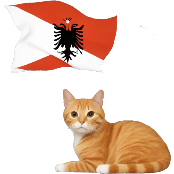Albanian flag and orange cat with in the blue heart emoji